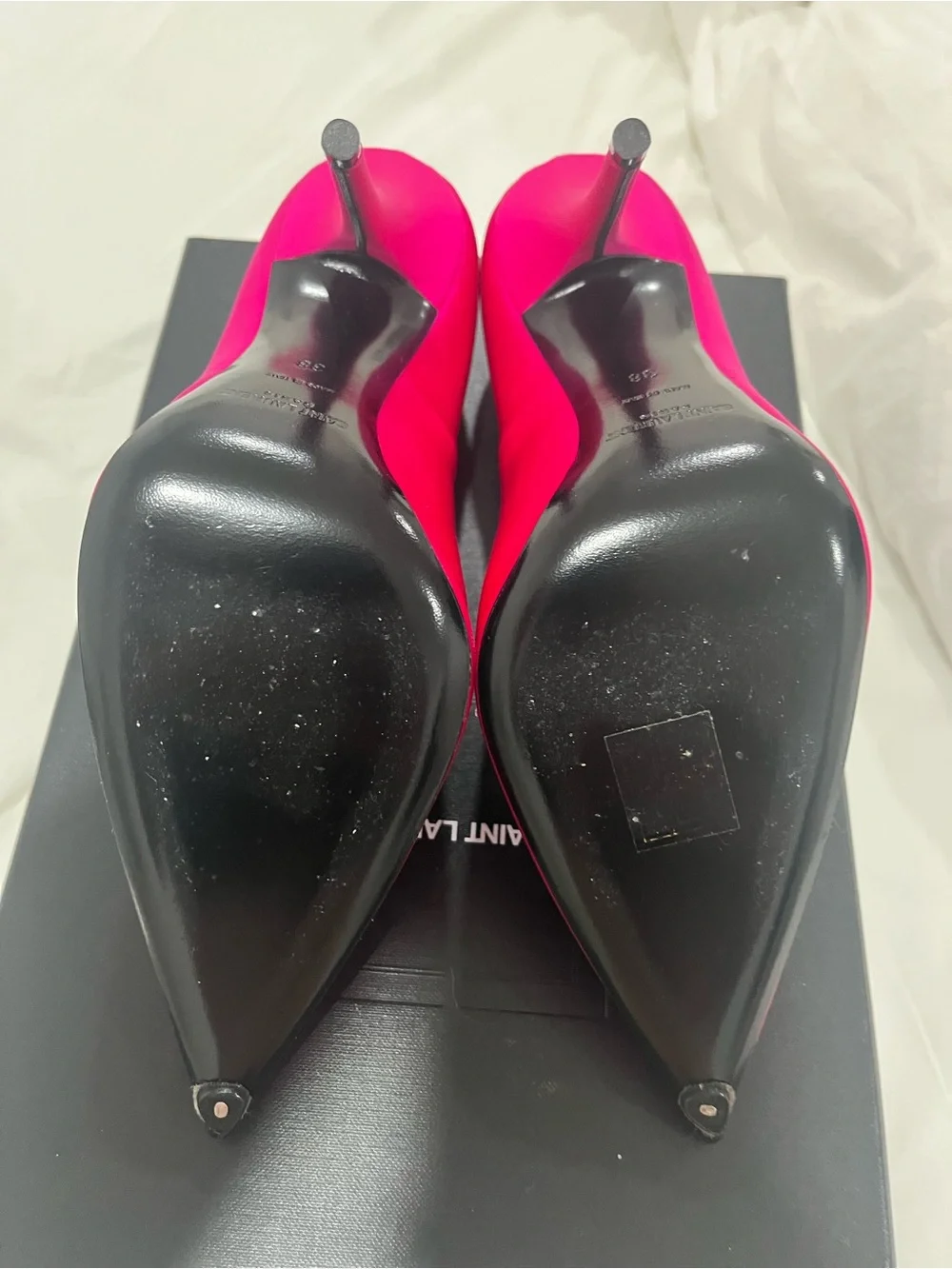 Saint Laurent Satin Hot Pink Pointed-Toe Pumps size 8 - Picture 5 of 5